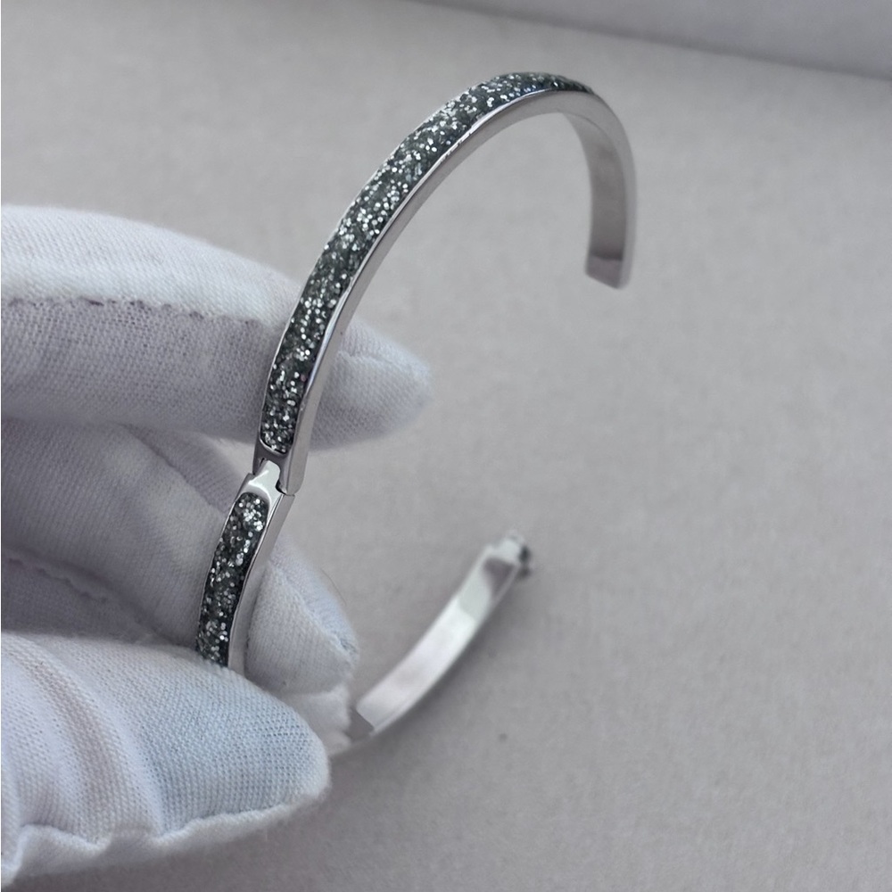 Kate Spade New York Silver-Tone Everyday Spade Glitter Enamel Bangle Bracelet - Picture 5 of 7